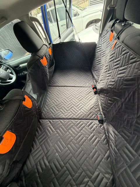 Wagvora Back Seat Extender installed across the rear seat and footwell